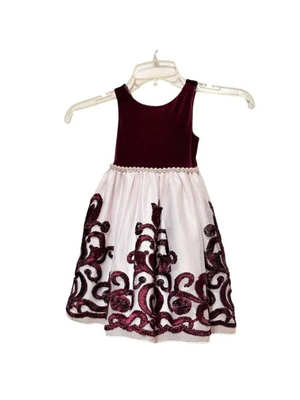 American Princess 2T Girls Burgundy Velvet White Tulle Christmas Holiday Dress